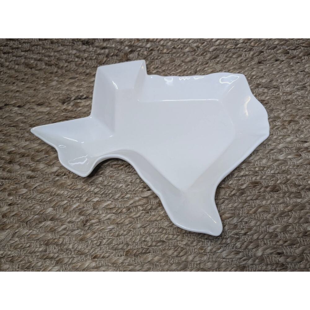 Texas Shaped Divided White Serving Dish Bowl Chips & Dip The Royal Standard - Picture 2 of 10